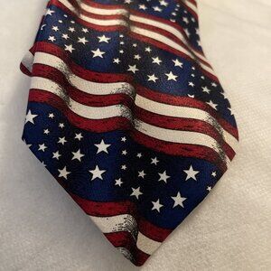 One America Men's Necktie Tie Silk Satin American‎ Flag All Over Made USA 56"